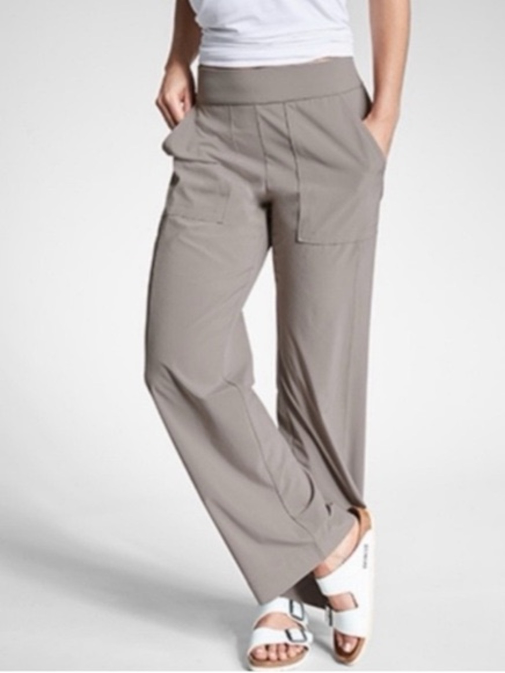 Athleta Chelsea Light Gray Wide-Leg Pants | 0